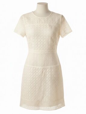 Banana Republic Cream Lace Short-Sleeve Mini Dress